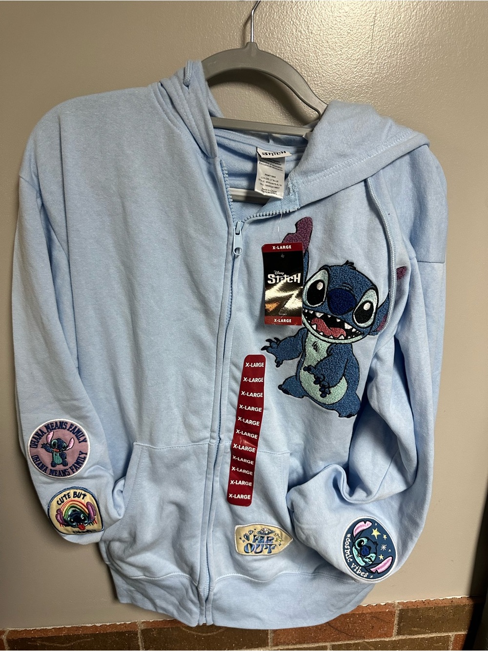 Disney Light Blue Stitch Patch Zip-Up Hoodie